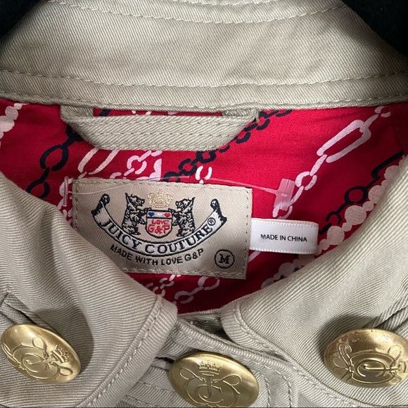 Juicy Couture Khaki Gold Button Trench Coat size medium - Picture 4 of 6